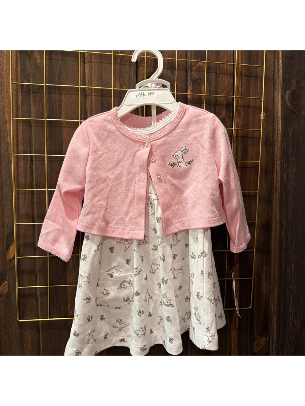 Little Me Baby Knit Dress Set with Pink Cardigan 9 Months